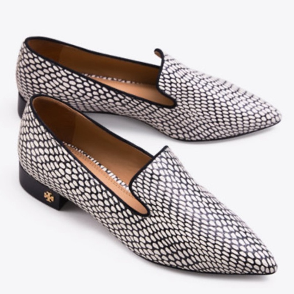 Tory Burch Snakeskin Leather Pointed Flats